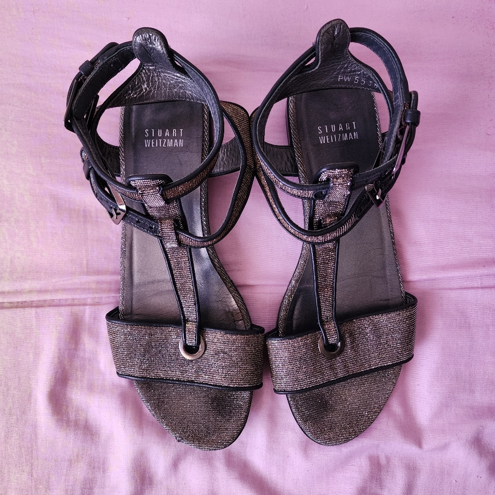 Stuart Weitzman Strappy Gold/Brown Glitter Sandals Size 7 1/2